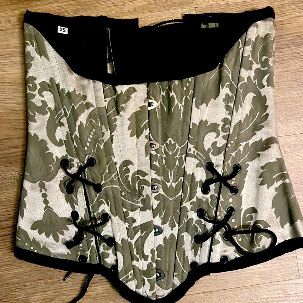 GREEN Floral Brocade Corset Slim Silhouette